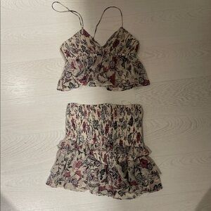 Zara Floral Patterned Skirt Set in Cream and Red
